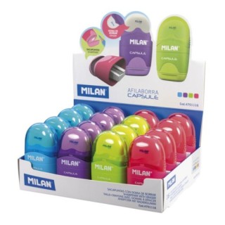 milan milan 4701116 sacapuntas sacapuntas manual azul, verde, rosa, purpura