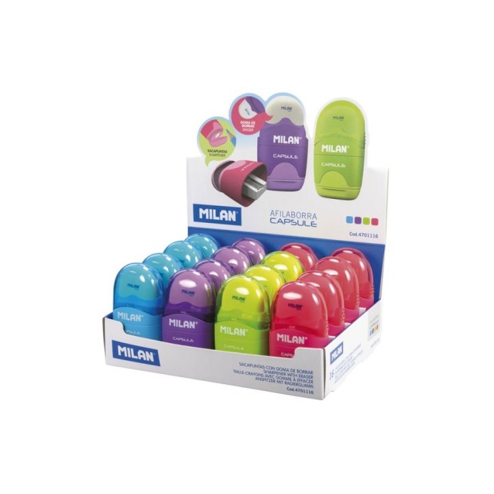 milan milan 4701116 sacapuntas sacapuntas manual azul, verde, rosa, purpura