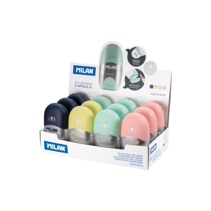 milan milan 4714112 sacapuntas sacapuntas manual azul, rosa, turquesa, amarillo