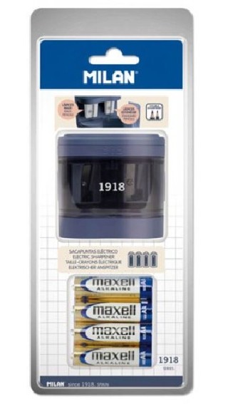 milan blister sacapuntas electrico maxi regular  pilas incluidas  serie 1918, azul marino milan bwm1