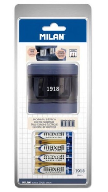 milan blister sacapuntas electrico maxi regular  pilas incluidas  serie 1918, azul marino milan bwm1