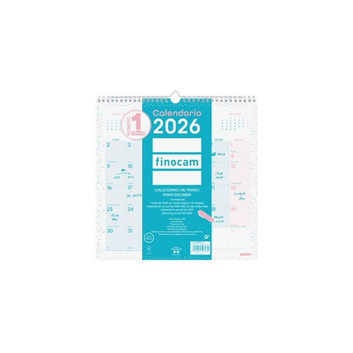 finocam calendario 2026 pared trendy chic escribir 300x300mm turquesa finocam 787005826