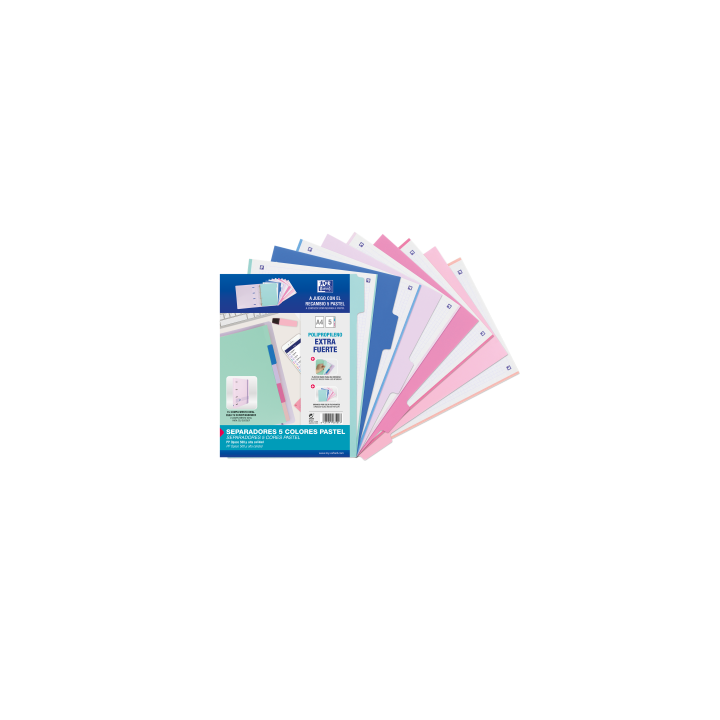 oxford kit separadores pp 500 micras a4 5 posiciones colores pastel oxford 40015936