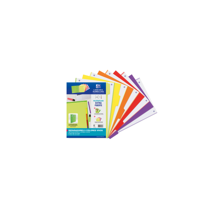 oxford kit separadores pp 500 micras a4 5 posiciones colores vivos oxford 400159037