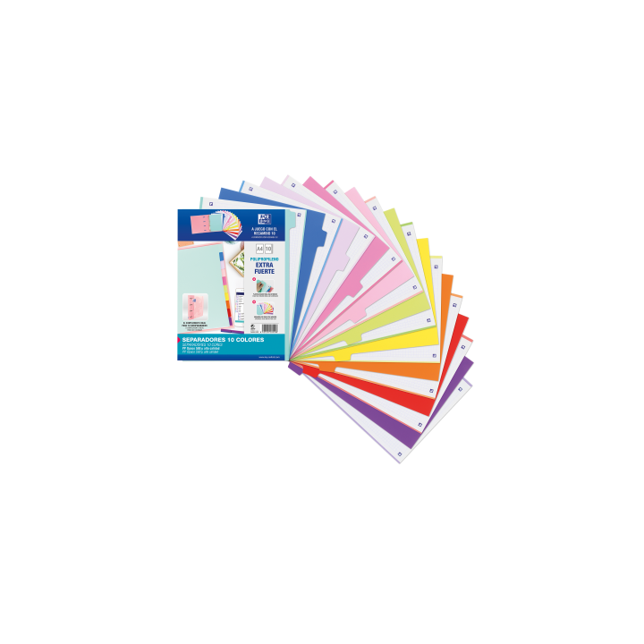 oxford kit separadores pp 500 micras a4 10 posiciones colores pastel y vivos oxford 400159038