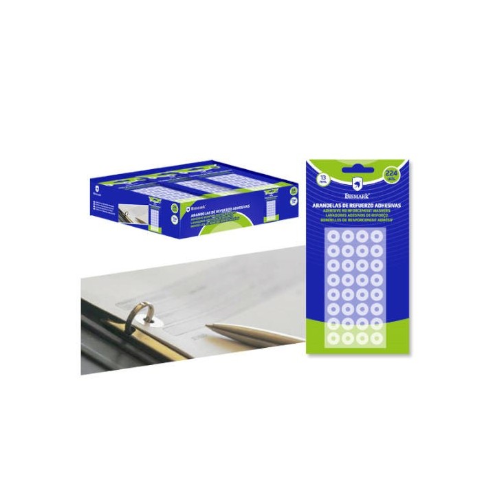 bismark blister 224 unidades arandelas de refuerzo adhesivas transparentes 13mm bismark 327333