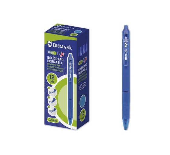 bismark boligrafo borrable c/clip azul bismark 330215  pack  12 unidades