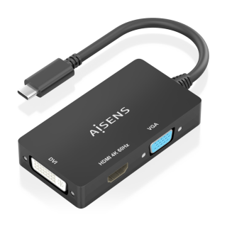 conversor aisens usb c a dvi/h hdmi/h vga/h negro 15cm