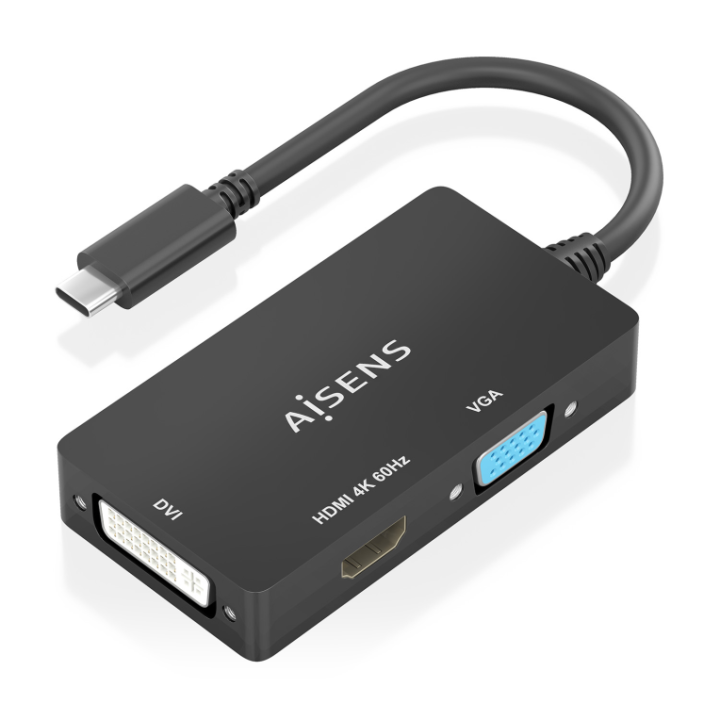 conversor aisens usb c a dvi/h hdmi/h vga/h negro 15cm