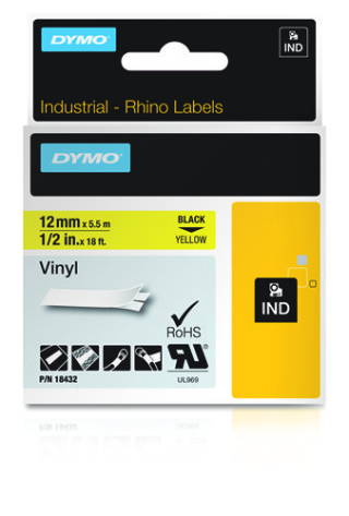 dymo cinta rotuladora rhinopro vinilo 12mmx5.5m negro/amarillo dymo 18432