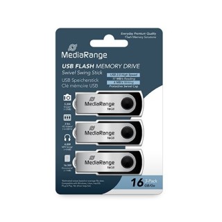 pendrive 16gb usb 2.0 mediarange 3 pack lectura 17mbs escritura 6mbs