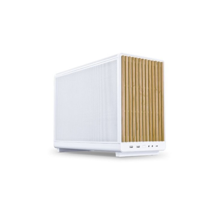 torre m atx lian li a3 wood glass version white crist. templado max gpu 415mm max cpu 165mm