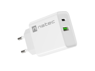 cargador natec ribera 20w 1xusb a + 1xusb c pd3.0 qc3.0 blanco