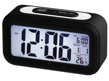 reloj digital trevi sl 3068 s  con alarma y termometro negro