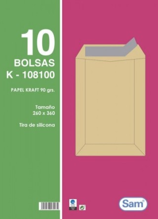 sam paquetes de 10 bolsas blancas, con tira de silicona tamano 260x360 100 grs. sam 665111