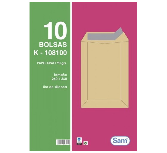 sam paquetes de 10 bolsas blancas, con tira de silicona tamano 260x360 100 grs. sam 665111