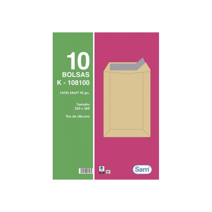 sam paquetes de 10 bolsas blancas, con tira de silicona tamano 260x360 100 grs. sam 665111