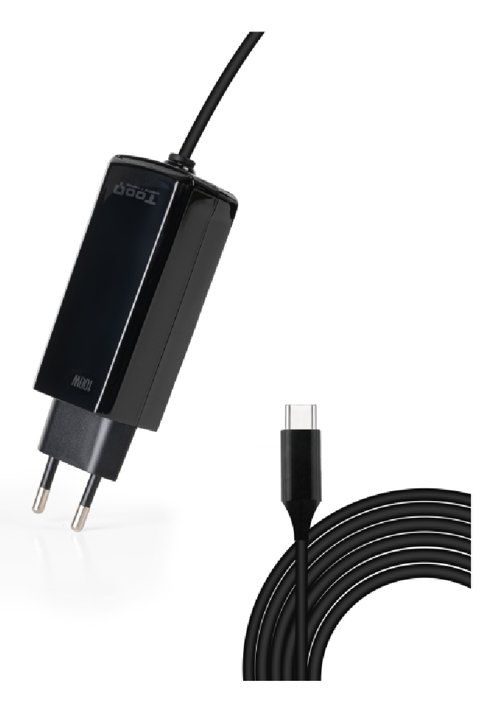 cargador tooq portatil gan usb c pd 100w cubico negro