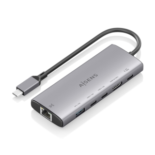 usb c dock aisens 6 en 1 hdmi rj45 usb a 10g 2xusb c 10g usb c pd 20cm