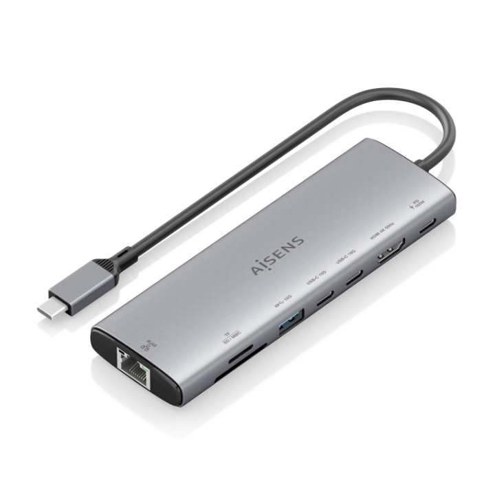 usb c dock aisens 8 en 1 hdmi rj45 usb a 10g 2xusbc 10g sd micro sd pd 100w