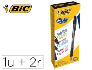 bic boligrafo de gel borrable negro bic 516523  pack  12 unidades