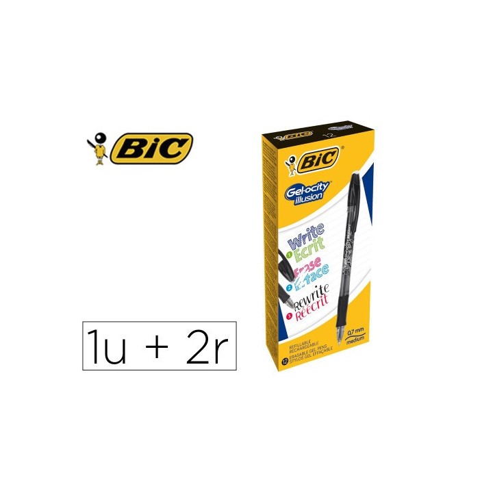 bic boligrafo de gel borrable negro bic 516523  pack  12 unidades
