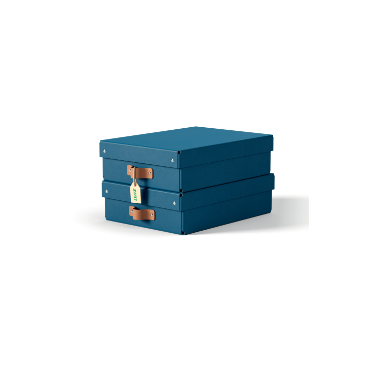 leitz pack 2 cajas de almacenamiento carton mediana baja color azul leitz 61480068