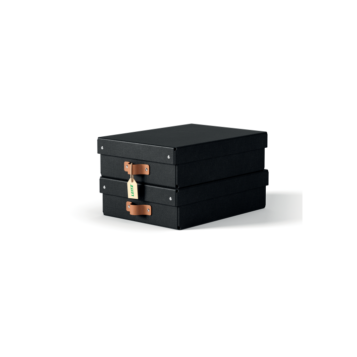 leitz pack 2 cajas de almacenamiento carton mediana baja color negro leitz 61480095