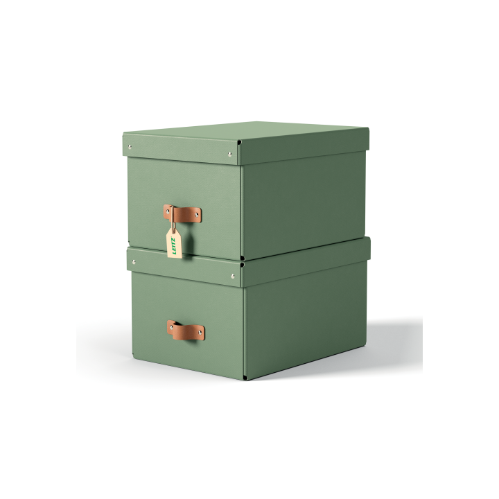 leitz pack 2 cajas de almacenamiento carton mediana color verde leitz 61490050