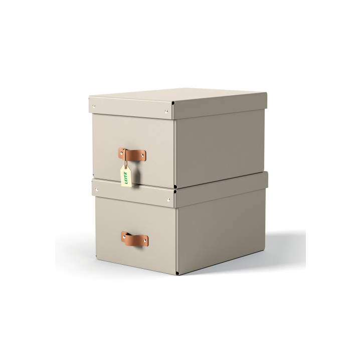 leitz pack 2 cajas de almacenamiento carton mediana color beige leitz 61490012