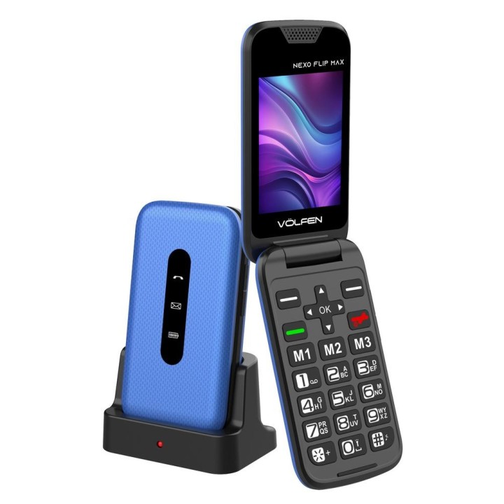 volfen telefono movil volfen nexo flip max tipo concha azul base de carga