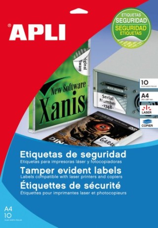 apli paquete 10 hojas a4 etiquetas de seguridad poliester plata 45,7 x 21,2mm apli 11272