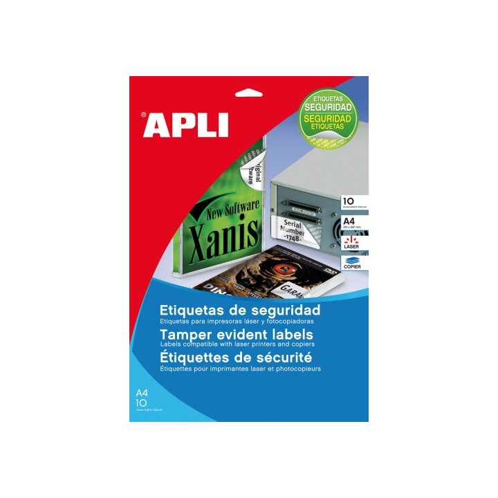 apli paquete 10 hojas a4 etiquetas de seguridad poliester plata 45,7 x 21,2mm apli 11272