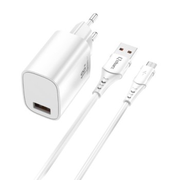 qcharx international kit cargador qcharx artemisia 3a 18w + cable usb a micro blanco