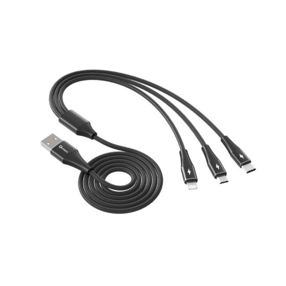 qcharx international cable triple qcharx napoli usb a lightning + tipo c + micro  3a   1.2 m   aleac
