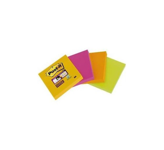 post it pack 4 blocs 45 hojas notas adhesivas 47,6x47,6mm super sticky colores surtidos 6910sss ypog