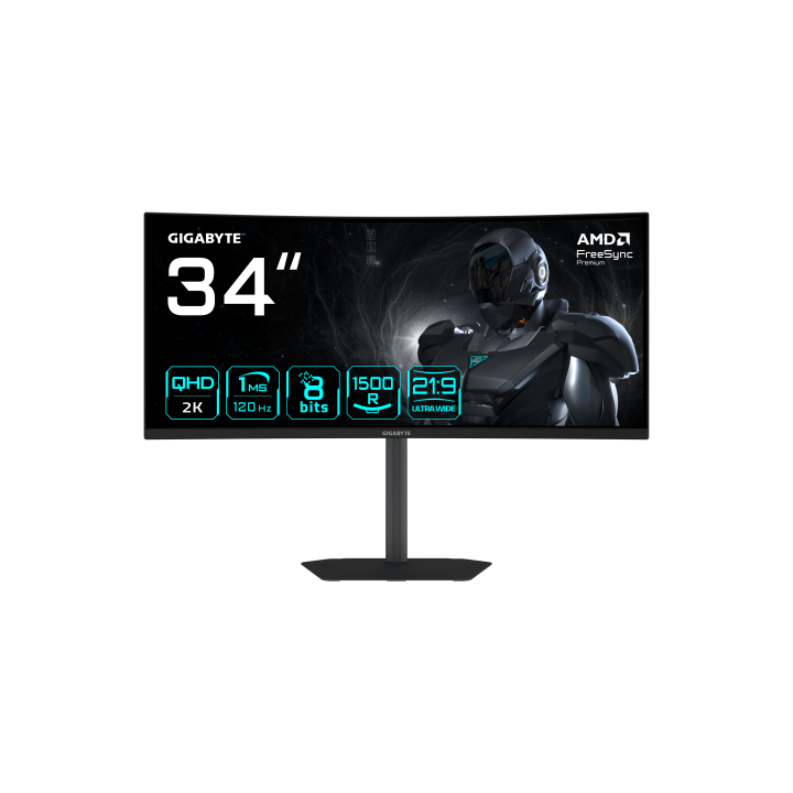 gigabyte gigabyte gs34wqca monitor gaming curvo 34 wqhd â 3440 x 1440, 1500r, 120hz, 1ms, 300 cd/m