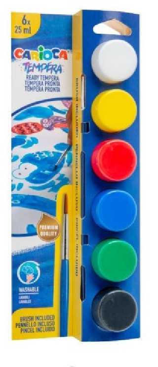 carioca caja 6 botes de tempera con pincel carioca 40433