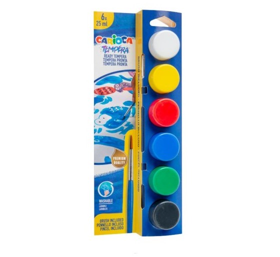 carioca caja 6 botes de tempera con pincel carioca 40433