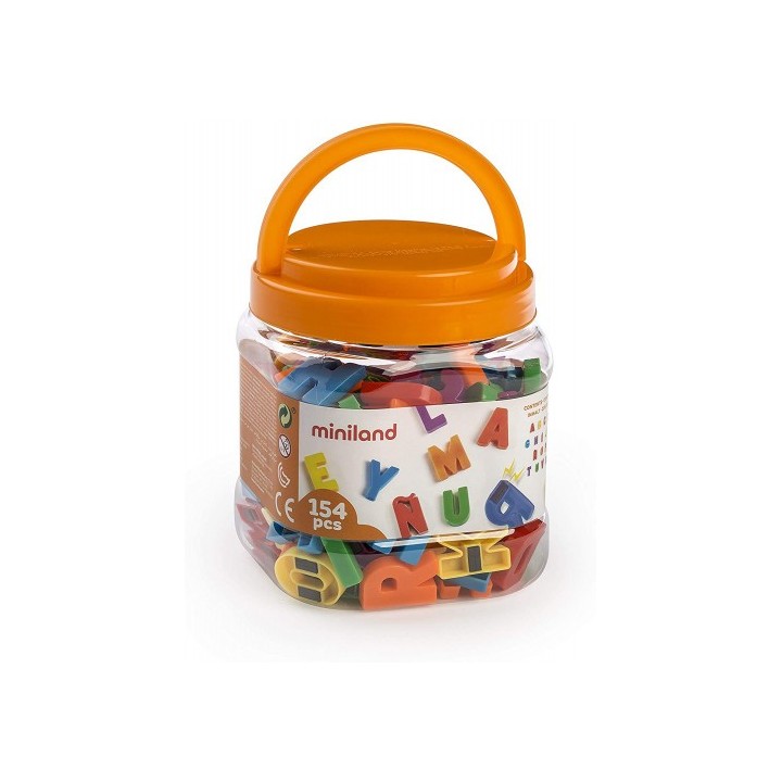 miniland juego letras mayusculas magneticas bote de 154 piezas miniland 97911