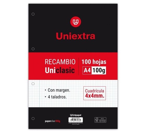 papyrus recambio uniextra a4 uniclasic 100 hojas 100g 4x4 c/m papyrus 53390900
