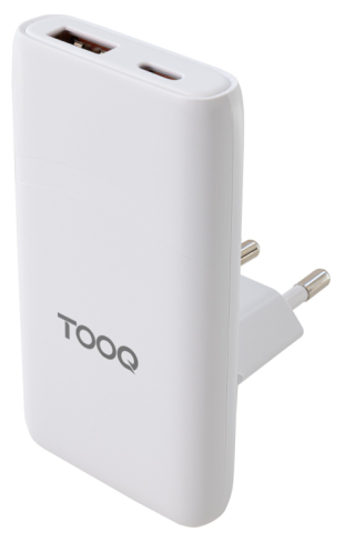 cargador tooq pared gan usb c/pd+usb a/qc 65w, blanco
