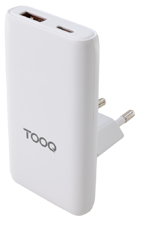 cargador tooq pared gan usb c/pd+usb a/qc 65w, blanco