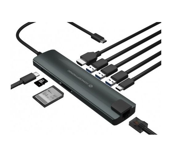 conceptronic adaptador conceptronic usb tipo c 9 en 1 hdmi    usb   c    pd    usb 3.0    sd    micr