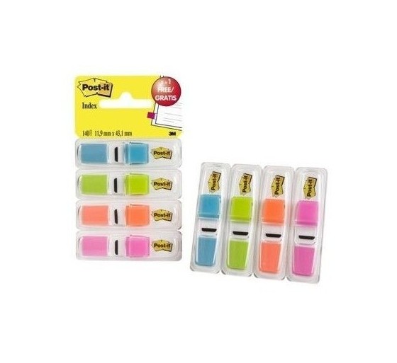 post it pack 3+1 dispensadores x 35 marcadores index pequenos 11,9x43,2mm colores surtidos transluci
