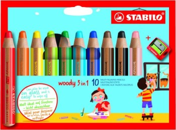 stabilo estuche 10 lapices + sacapuntas woody 3 colores en 1 stabilo