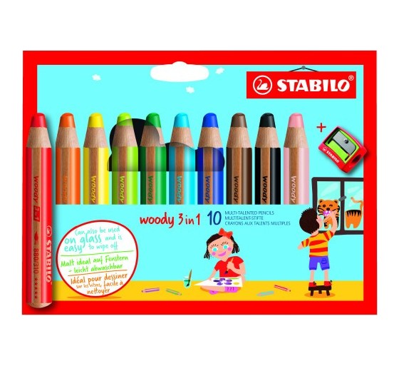 stabilo estuche 10 lapices + sacapuntas woody 3 colores en 1 stabilo