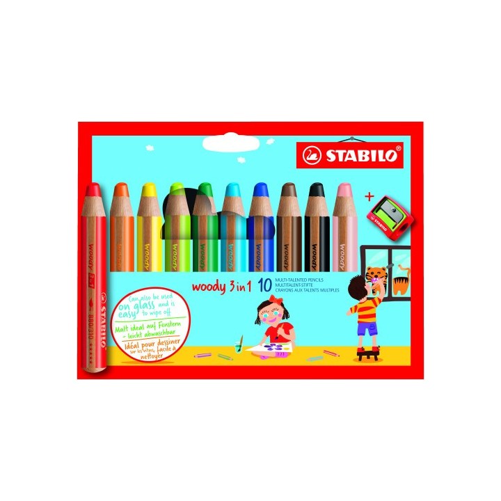 stabilo estuche 10 lapices + sacapuntas woody 3 colores en 1 stabilo
