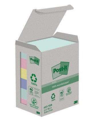 post it pack 6 blocs 100 hojas notas recicladas adhesivas 38x51mm colores surtidos caja carton 653 1
