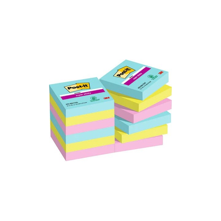 post it pack 12 blocs 90 hojas notas adhesivas 47,6x47,6mm super sticky coleccion cosmic caja carton